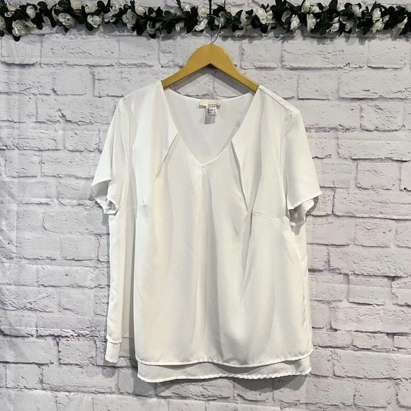 Alessa W Collection Layered V Neck Short Sleeve Blouse Size 14 Business Casual - Picture 1 of 10